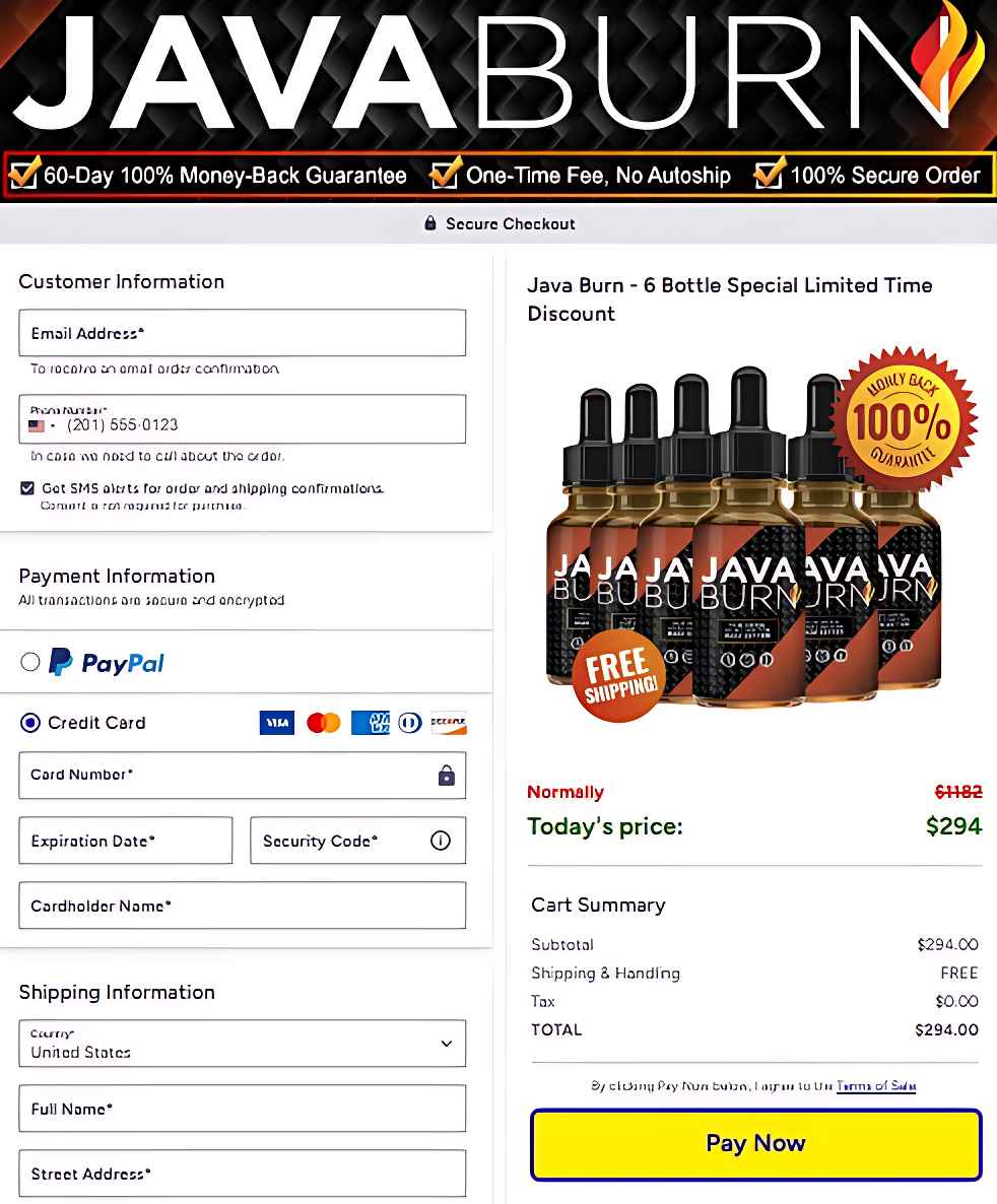 Java Burn order page